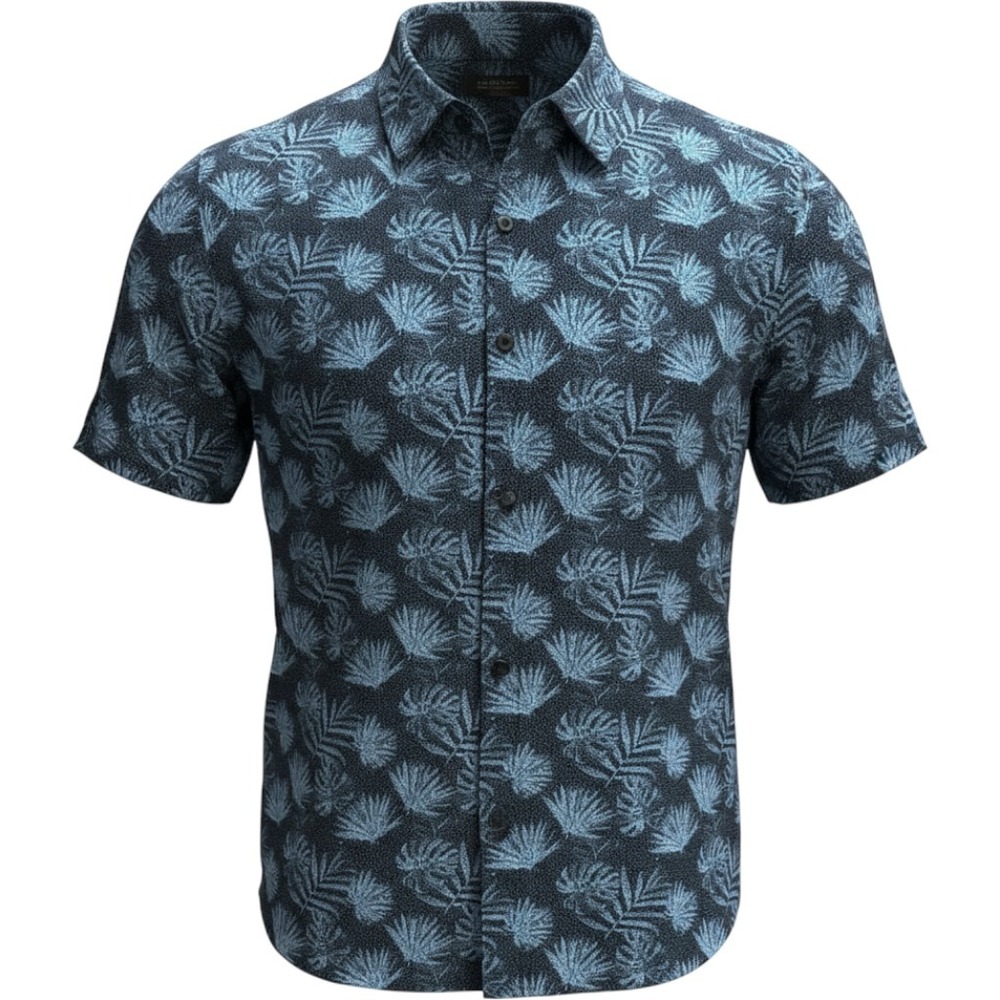 Nat Nast Mens Large Blue Tropical Palm Leaf Print Short Sleeve Button Down Shirt